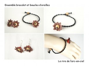 Bijoux marron bracelet et boucles d'oreilles